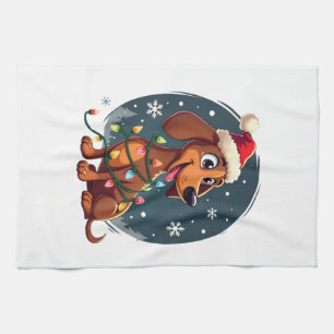 Weihnachts-Dachshund-Hund Santa Weihnachten Wiener Geschirrtuch