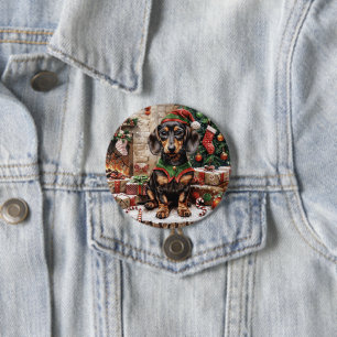 Weihnachts-Dachshund-Hunde-Elf Button