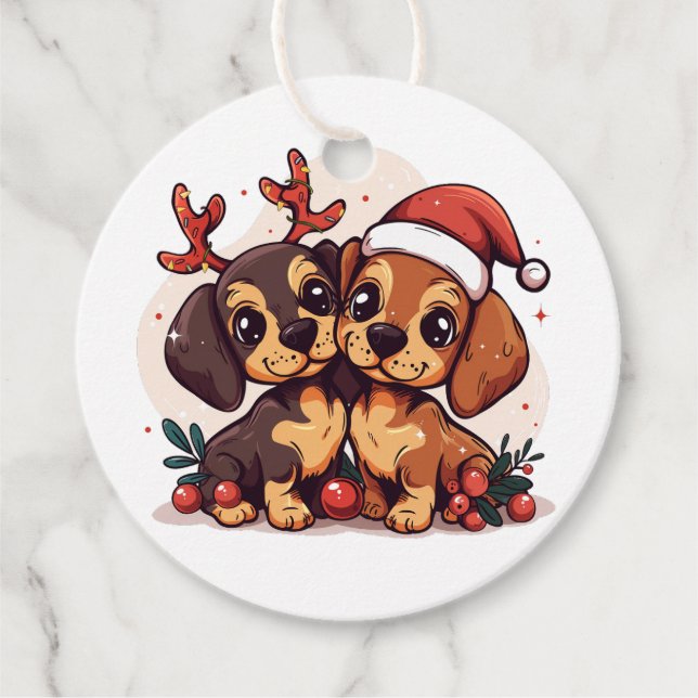 Weihnachts-Dachshund-Hunde Geschenkanhänger (Vorderseite)