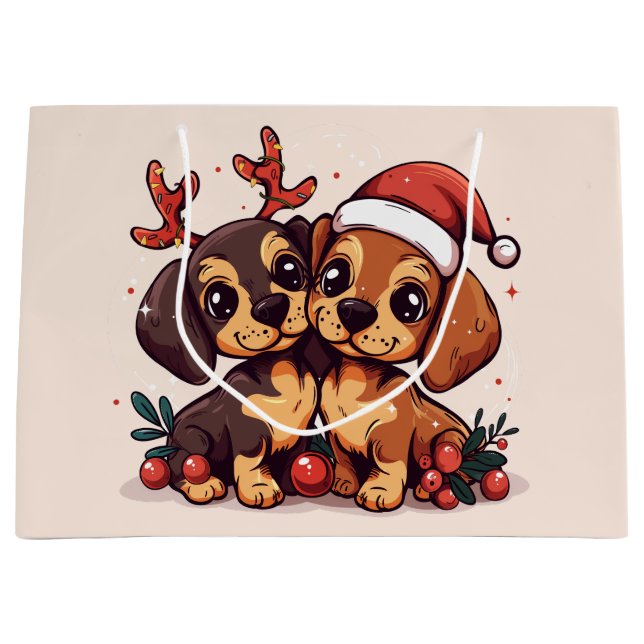Weihnachts-Dachshund-Hunde Große Geschenktüte (Vorderseite)