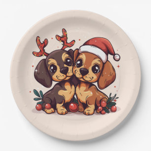 Weihnachts-Dachshund-Hunde Pappteller