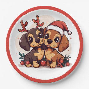Weihnachts-Dachshund-Hunde Pappteller