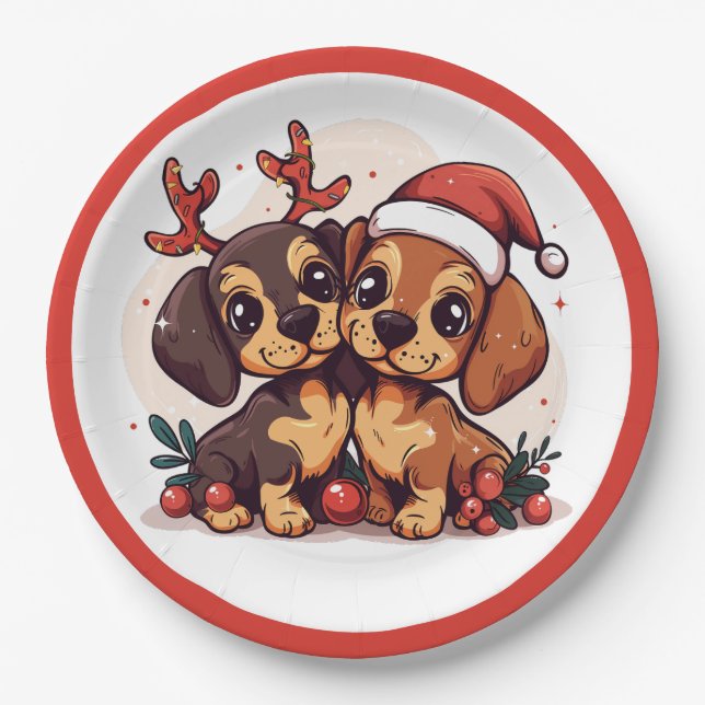 Weihnachts-Dachshund-Hunde Pappteller (Vorderseite)