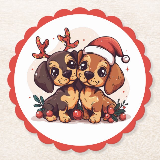 Weihnachts-Dachshund-Hunde Untersetzer (Vorderseite)