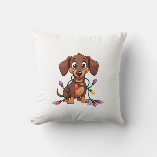 Weihnachts-Dachshund-Lichter (2) Kissen (Vorderseite)