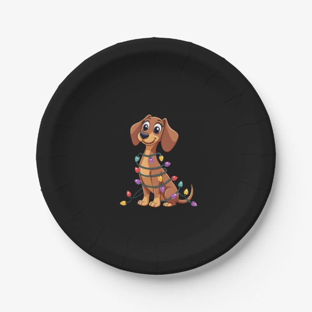 Weihnachts-Dachshund-Lichter (2) Pappteller (Vorderseite)