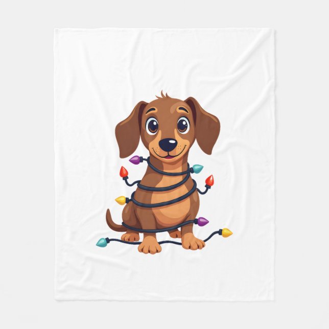 Weihnachts-Dachshund-Lichter Fleecedecke (Vorderseite)