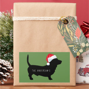 Weihnachts-Dachshund-Santa-Hut-Monogramm Rechteckiger Aufkleber