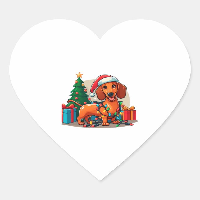 Weihnachts-Dackel 2 Herz-Aufkleber (Vorderseite)
