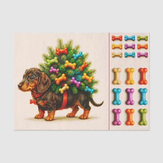 Weihnachts-Dackel, Baum & Knochen FN9L Decoupage Seidenpapier (Vorderseite)