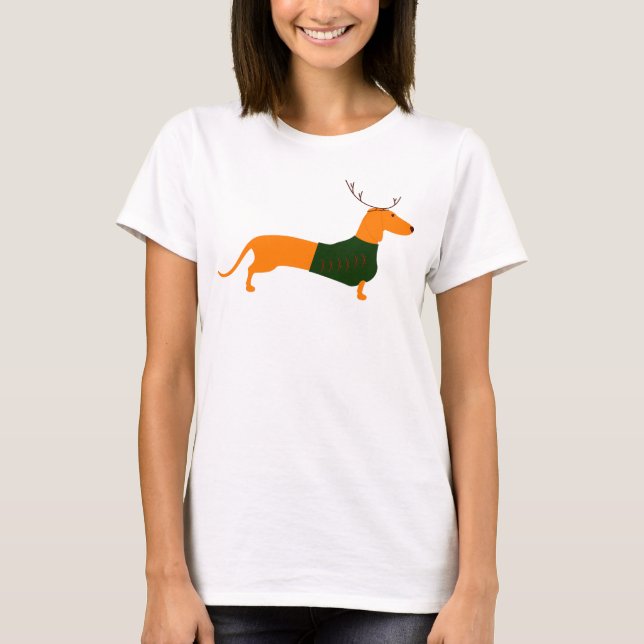 Weihnachts-Dackel-Damen-Basic-Tee T-Shirt (Vorderseite)