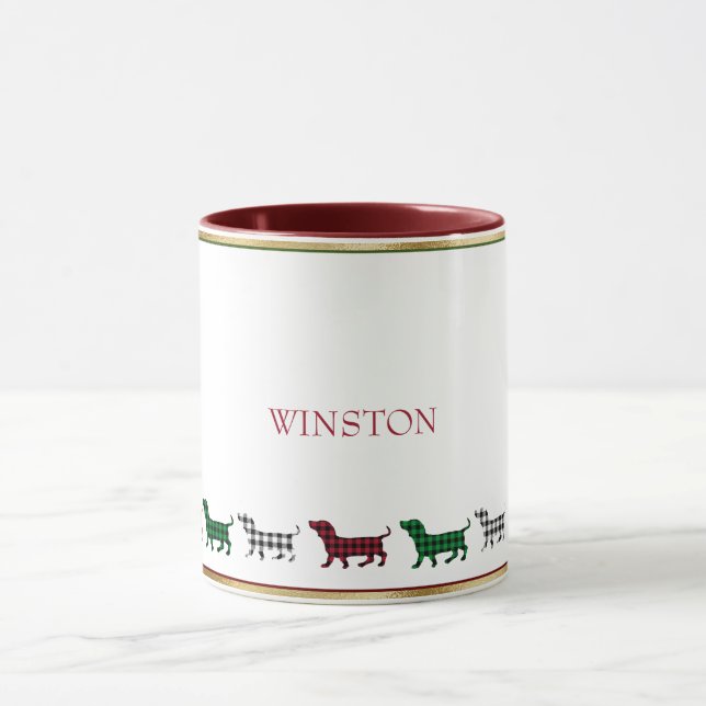 Weihnachts-Dackel Dog Buffalo Kariert Minimalistis Tasse (Zentrum)