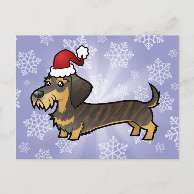 Weihnachts-Dackel (Drahthaarterrier) Feiertagspostkarte (Vorderseite)