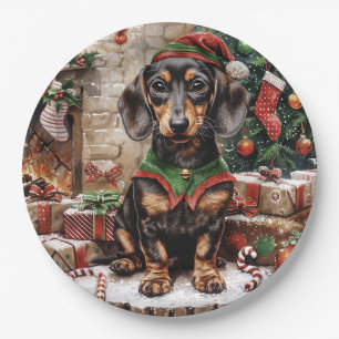Weihnachts-Dackel Hogs Elf Pappteller