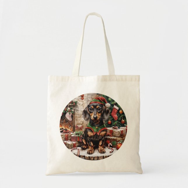 Weihnachts-Dackel Hogs Elf Tragetasche (Vorne)