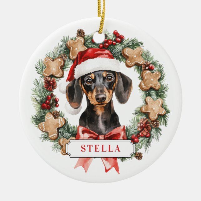 Weihnachts-Dackel Hund Keramik Circle Ornament (Vorne)