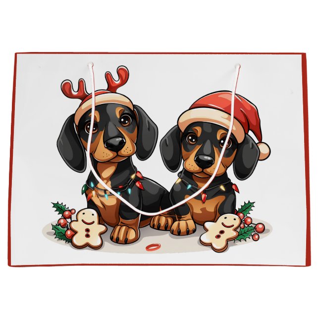 Weihnachts-Dackel Hunde Große Geschenktüte (Vorderseite)
