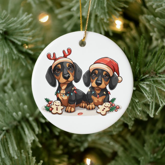 Weihnachts-Dackel Hunde Keramik Ornament (Baum)