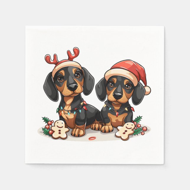 Weihnachts-Dackel Hunde Serviette (Vorderseite)
