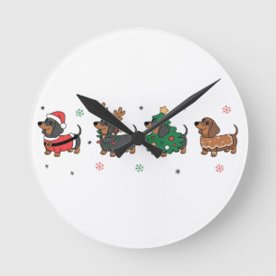 Weihnachts-Dackel Hunde Süße Feiertags-Sausage-Dog Runde Wanduhr