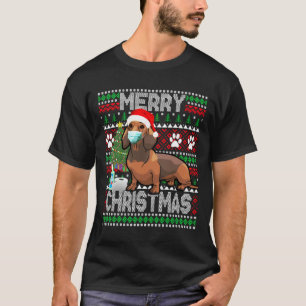 Weihnachts-Dackel Hunde tragen Maske und Weihnacht T-Shirt