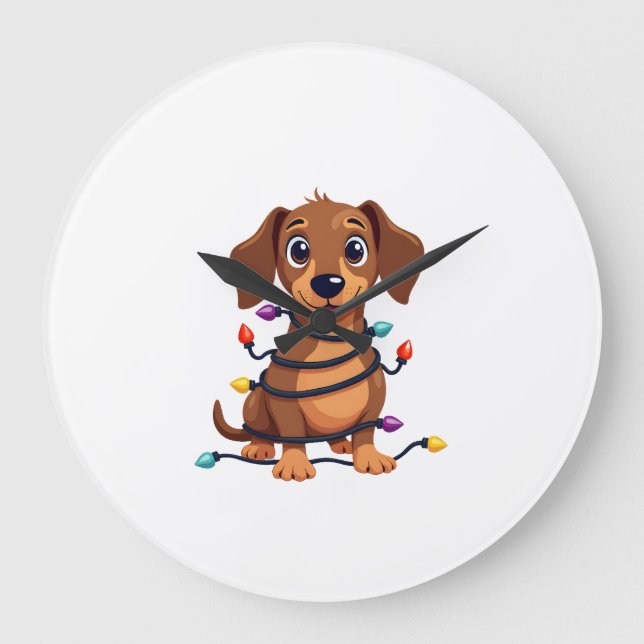 Weihnachts-Dackel-Lichter Große Wanduhr (Vorderseite)