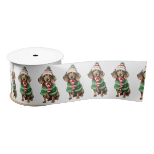Weihnachts-Dackel mit Winterskarte Satinband
