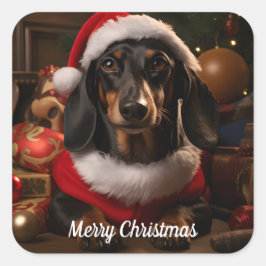 Weihnachts-Dackel Quadratischer Aufkleber