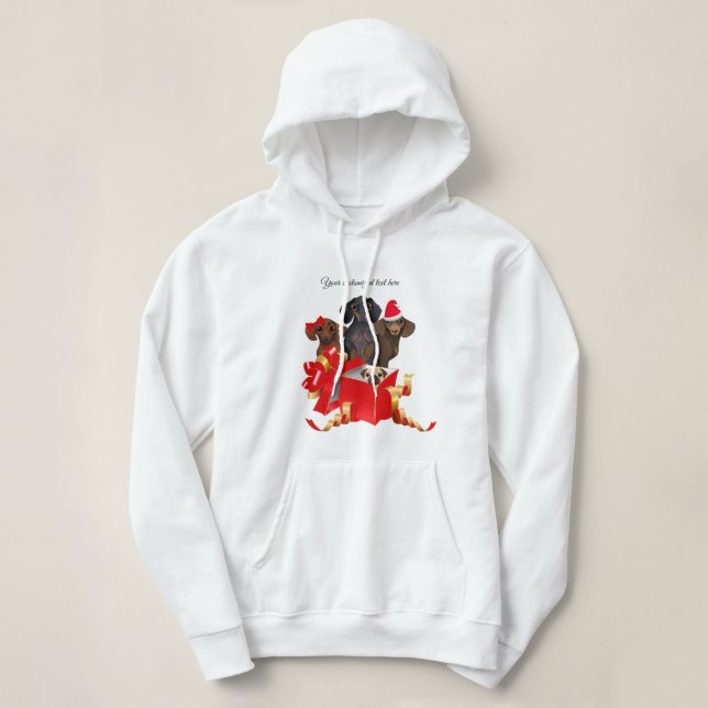 Weihnachts-Dackel Rote Geschenkboxen Hoodie (Design vorne)