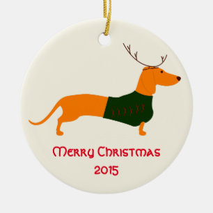 Weihnachts-Dackel-Rundschmuck Keramikornament