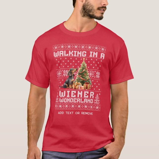 Weihnachts-Dackel Wandern in einer Dackel Wunderla T-Shirt (Vorderseite)