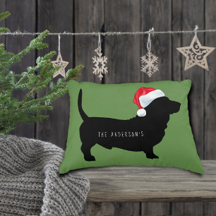 Weihnachts-Dackel-Weihnachtsmannmütze Monogramm Dekokissen