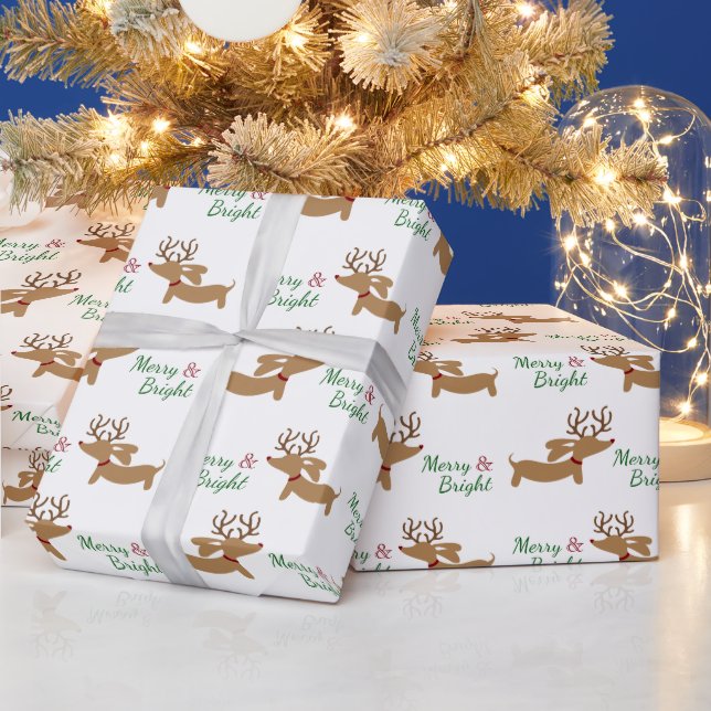 Weihnachts Dackel Wrapping Paper Merry & Bright Geschenkpapier (Feiertage)