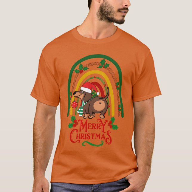 Weihnachts-Dackel wünscht Frohe Weihnachtsgeschenk T-Shirt (Vorderseite)