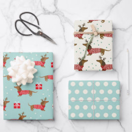 Weihnachts-Dackeln Wrapping Paper Set 3 Geschenkpapier Set