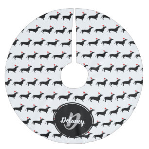 Weihnachts-Dacshunds und Weihnachtsmannmützen Fami Polyester Weihnachtsbaumdecke