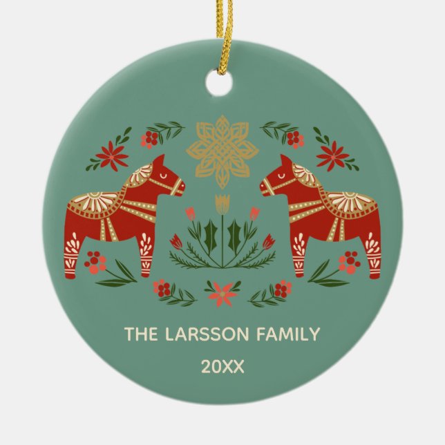 Weihnachts-Dalapferd Keramik Ornament (Vorne)
