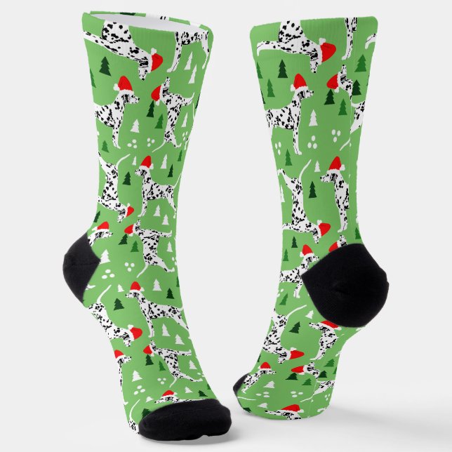Weihnachts-Dalmatiner in Weihnachtsmannmützen Grün Socken