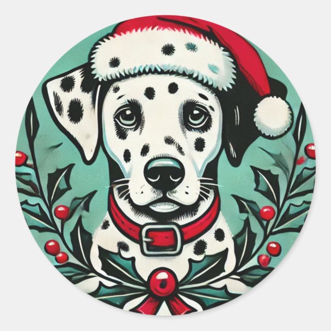 Weihnachts-Dalmatiner Runder Aufkleber (Vorderseite)