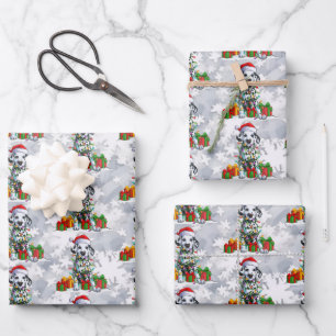 Weihnachts-Dalmatiner Weihnachtsmannmütze Lichter  Geschenkpapier Set