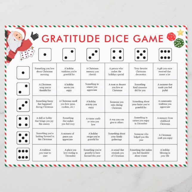 Weihnachts-Dankbarkeits-Würfelspiel | Dankbarkeits (Vorderseite)