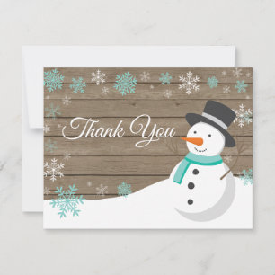 Weihnachts-Dankeskarten mit Schneemann in Aqua Dankeskarte