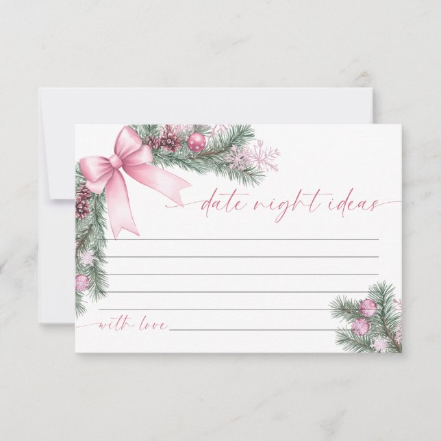 Weihnachts-Date Night Ideen Karte mit rosa Schleif (Vorderseite)