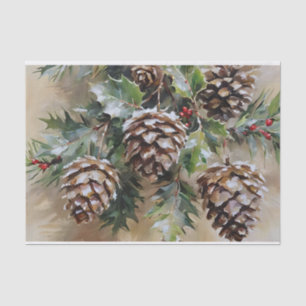 Weihnachts-Decoupage Holly und Pinecones Seidenpapier