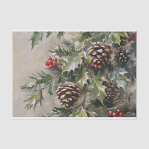 Weihnachts-Decoupage Holly und Pinecones Seidenpapier