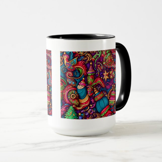 Weihnachts-Dekorative Muster Combo Tasse, 15 oz Tasse (VorderseiteRechts)