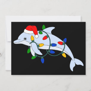 Weihnachts-Delfin-Santa-Hut-Xmas-Lichter-Ozean Einladung