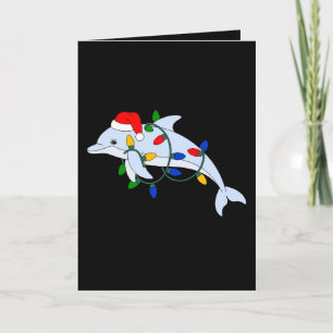 Weihnachts-Delfin-Santa-Hut-Xmas-Lichter-Ozean Karte