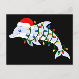 Weihnachts-Delfin-Weihnachtsmann-Hut-Feiertagslich Feiertagspostkarte