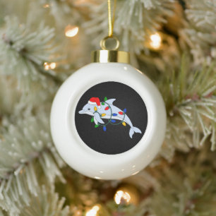Weihnachts-Delfin-Weihnachtsmann-Mützen-Weihnachts Keramik Kugel-Ornament